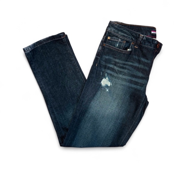 Tommy Hilfiger Cropped Boyfriend Jeans – Size 6 – Distressed Dark Wash - Picture 2 of 9